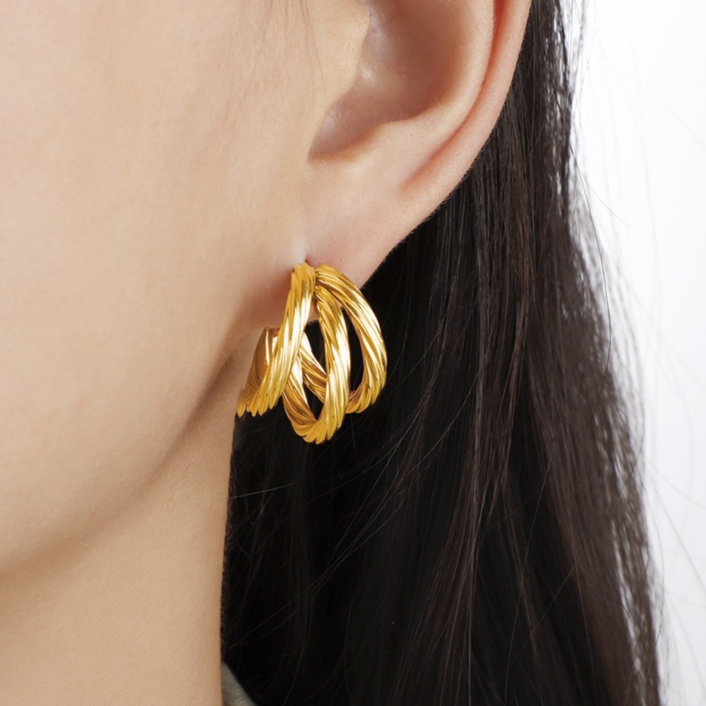 18K Gold Plated Hoop Earrings*Gold Textured Earrings*
